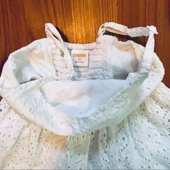 Gymboree White Cotton Eyelet Dress Lined Size 3 T Adjustable Straps - Picture 7 of 8